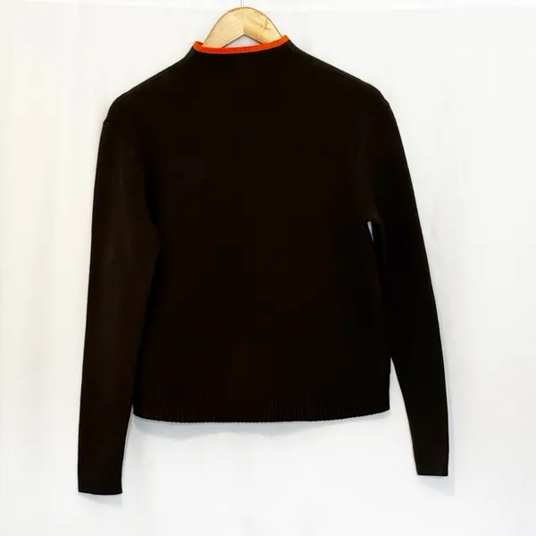 Sweaty Betty Serenity Cropped Boxy Jumper Green‎ with Orange Trim Mock Neck - Image 3