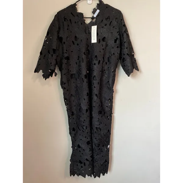 40UR Dreamers Black Floral Sheer Lace Midi Dress Size Medium NWT - Image 2