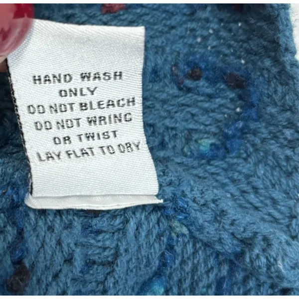 Habitat Sweater Blue Speckled Mock Neck Chunky Knit Rolled Cuff Lagenlook Boho L - Image 10