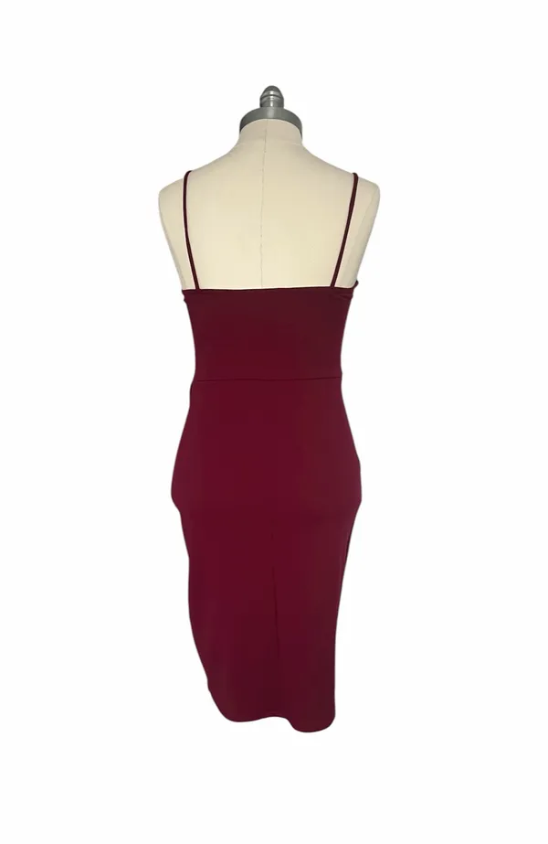 Lulus Forever Your Girl Sz S Wine Red Bodycon Mini Strappy Wrap Dress - Image 5