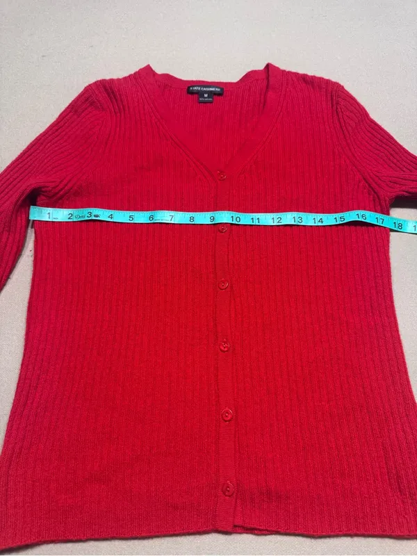 State Cashmere Red Ribbed V‑Neck Button Cardigan Size M - Image 4