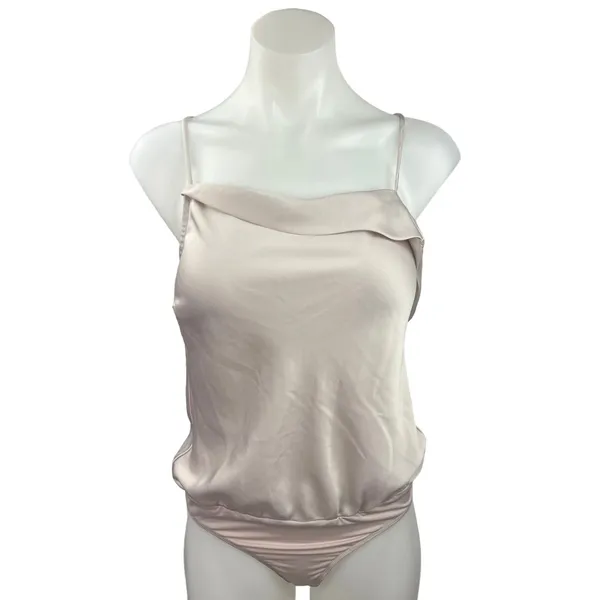 ASTR The Label The Drape Pink Silk Satin Spaghetti Strap Sleeveless Bodysuit Top - Image 7