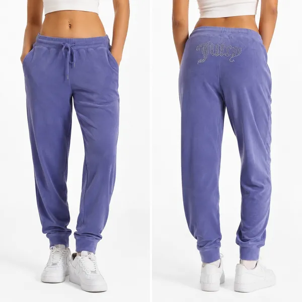 Juicy Couture Forever 21 Velour Rhinestone Logo Joggers Purple Y2K Bling Size L - Image 2