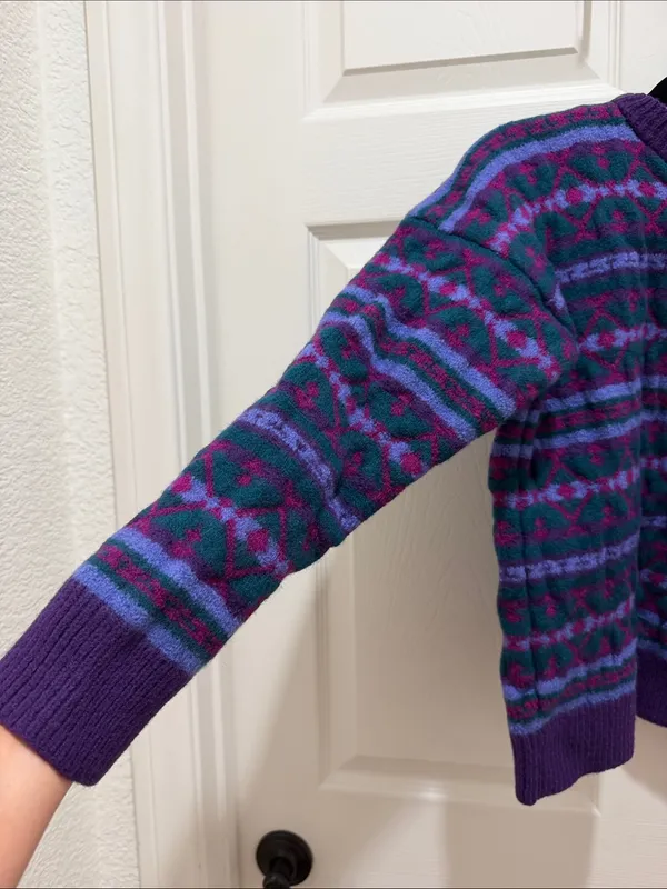 Vintage Top Notch Knits 100% Wool Handcrafted Fair Isle Sweater Purple Teal - Image 5