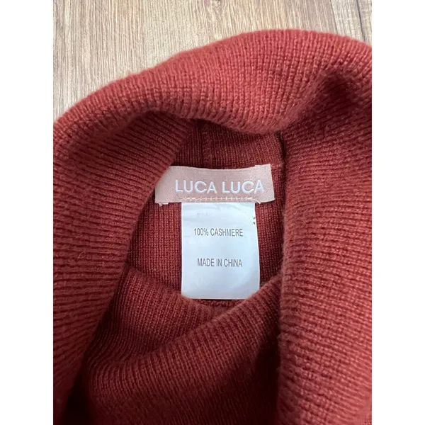 Luca Luca 100% Cashmere Rust‎ Short Sleeve Turtleneck Sweater L - Image 6