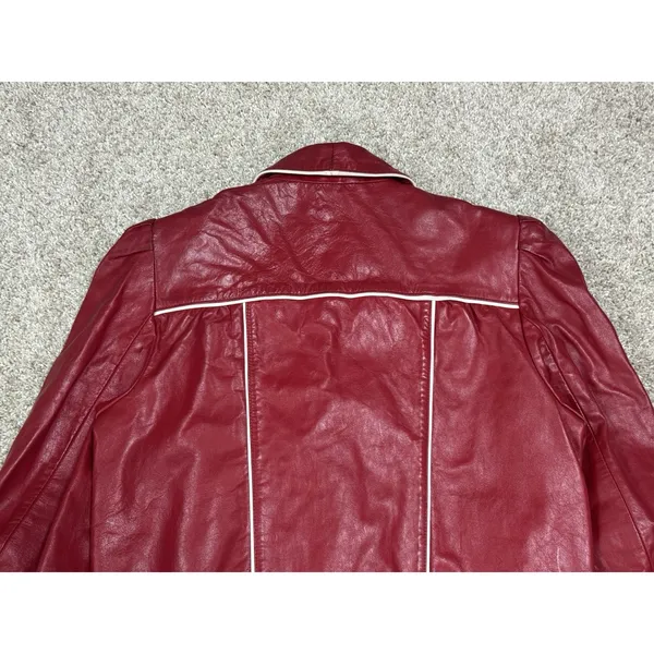 Vintage 80s Wilsons Red Genuine Leather Puff Sleeve Cropped Jacket Size 12 - Image 3