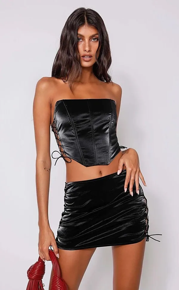 Tiger Mist Satin Black Lace Up Amity Corset Crop Top - Image 10