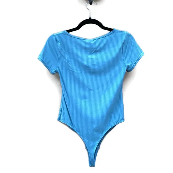 Cupshe Aylin Ribbed Asymmetrical Neck Bodysuit Blue Large NWT - Image 3