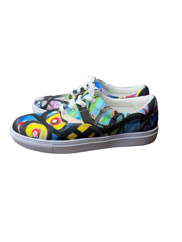 ✨👟 Canvas Abstract Graffiti Print Lace-Up‎ Sneakers Women’s Size 8 👟✨ - Image 5