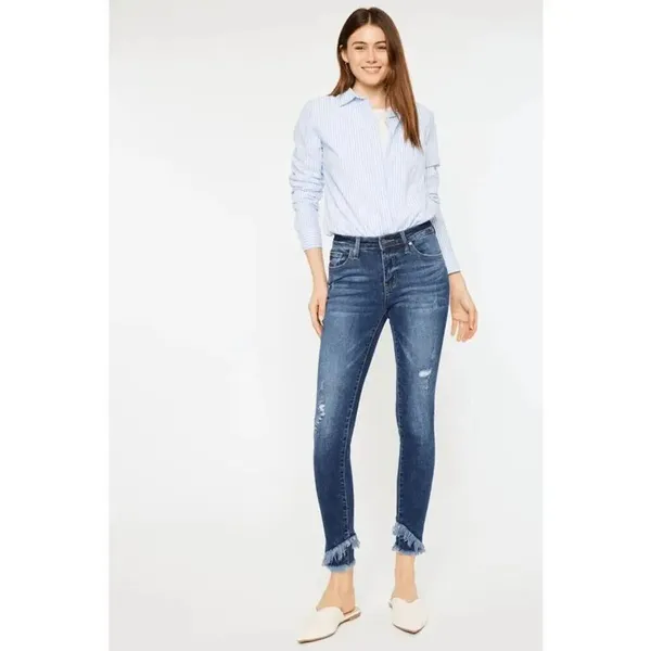 KanCan Dark Wash Nala Mid Rise Frayed Ankle Skinny Jeans XL/14 - Image 6