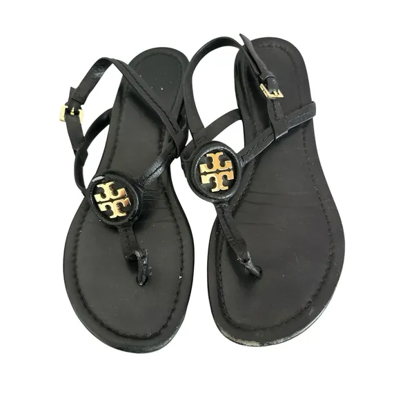 Tory Burch Black ThongSandals with Gold Logo - Heavily Used Size 6.5 - Image 4
