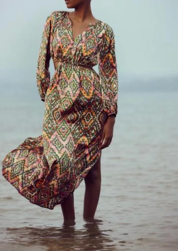 Zara Printed Cutout Bohemian Maxi Dress, Size XS - Image 2