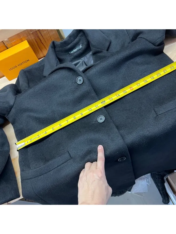 Lauren Ralph Lauren Wool Blend Black Reefer Coat Size 18 Quiet Luxury Minimalist - Image 16