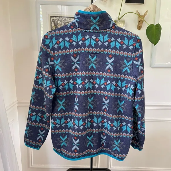 L.L. Bean Aztec Southwestern Print Pullover Fleece Jacket Sweatshirt 1/4 Snap L - Image 4