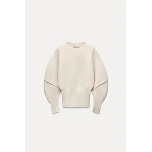 Zara Sweater Womens Small Cream Balloon Sleeve Cropped Ribbed‎ Knit Pullover - Image 3