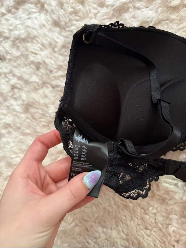 H&M Black Lace Double Push-Up Bra - Image 4