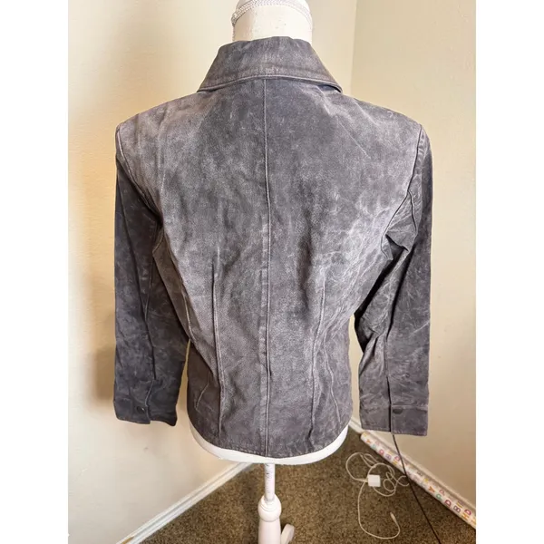 Vintage Brown Suede Leather Jacket Blazer Womens Medium Snap Front Western Boho - Image 3
