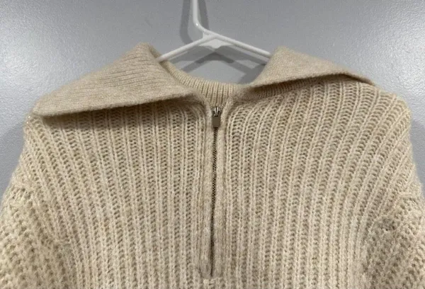 A New Day Cream Quarter Zip Pullover Sweater Medium M - Image 2