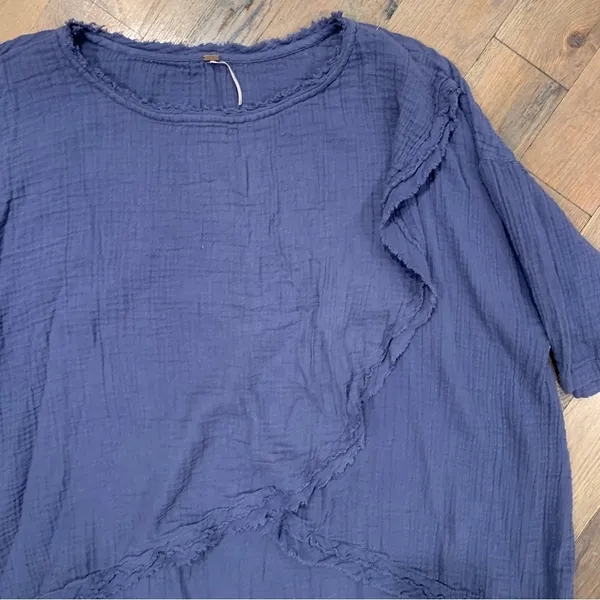 Free People COPY - All Set Gauze Layered Fringe Slouchy Relaxed Blouse Top Size… - Image 2