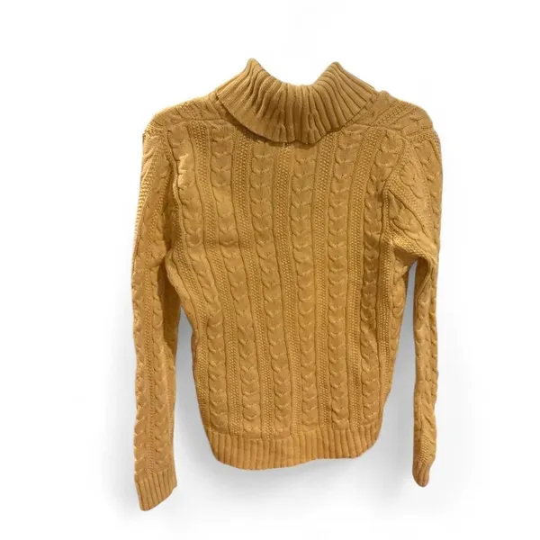 Butter Yellow Cable Knit Chunky‎ 100% Cotton Shawl Collar Sweater Medium - Image 2