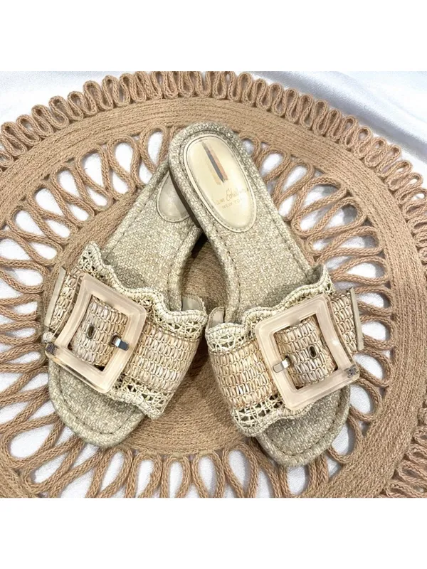 Sam Edelman Bambi Raffia Buckle Slide Sandal Tan Buttercup Size 6.5 - Image 3