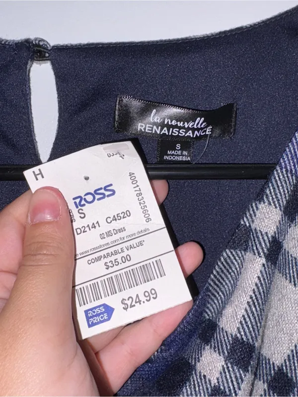 NWT Navy Plaid Long Sleeve Dress Size: S - Image 3