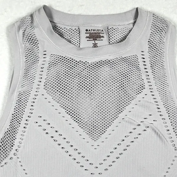 Athleta Oxygen Tank Womens Large Mesh Pointelle Training Sleeveless Top‎ Gray - Image 6