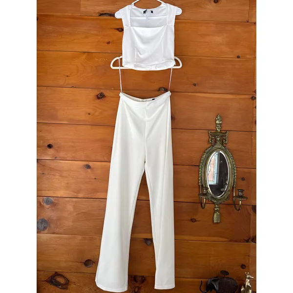 NWT Lulus Enticing Endeavors White Two-Piece Jumpsuit Wedding Classy Elegant XS - Image 2