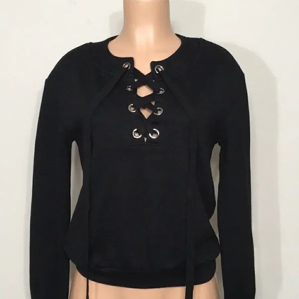 J.O.A. black lace up long sleeve sweatshirt. NWT - Image 6