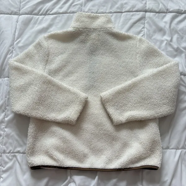 Womens Medium Sherpa‎ Jacket Sweater White Fleece 1/4 Zip Pullover Winter Fall - Image 8