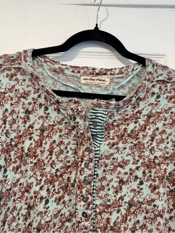 NWOT Free People We The Free Size S Floral Stripe Henley Top Long Sleeve Boho - Image 5