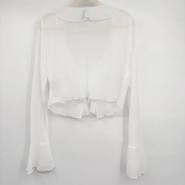 H&M Divided Women White Sheer Ruffle Fairycore Tie Front Crop Top Bolero‎ Size L - Image 7