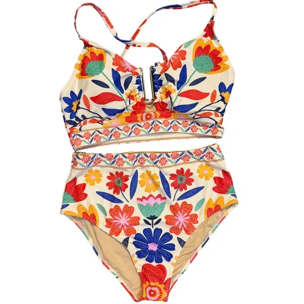 NWT Makemechic Floral U Wire Bikini Set Cutout High Waist Medium - Image 4