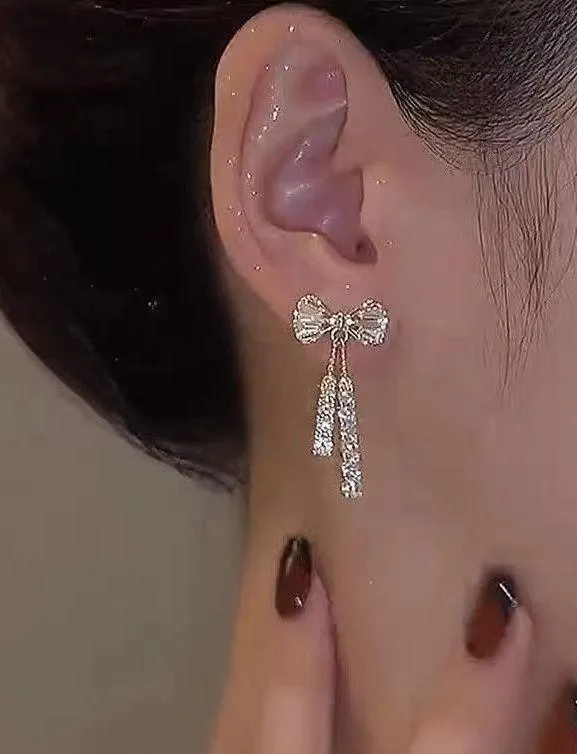 Crystal Bow Silver Earrings- Gift Wrap, Present, Cute Women's Jewelry, Christmas - Image 7