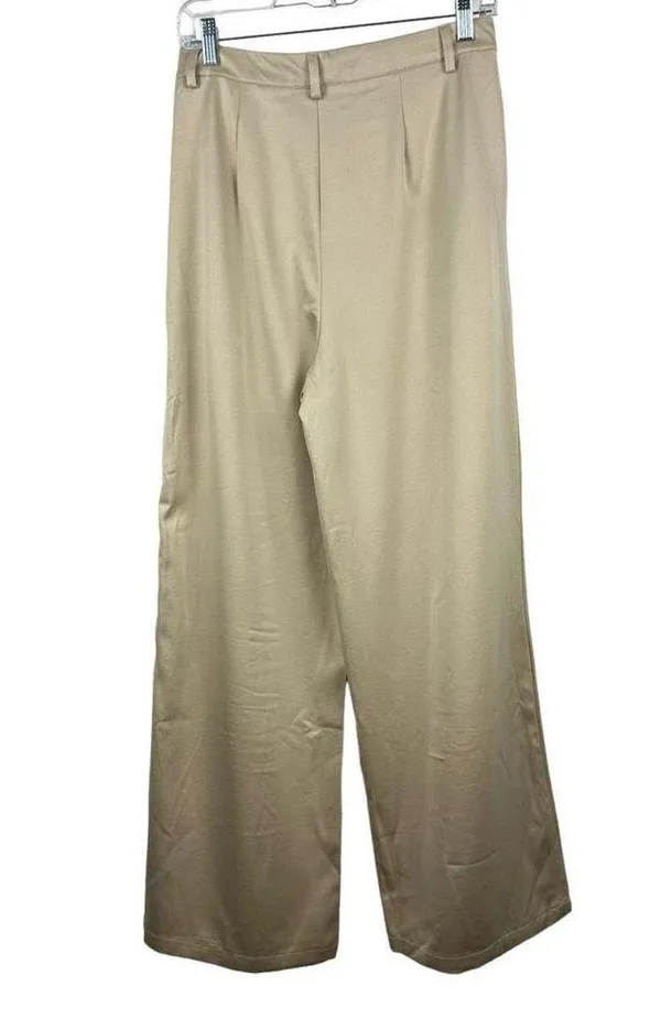 Princess Polly Amalia Pants Trousers Size 6 Tan Khaki Champagne Satin Wide Leg - Image 8