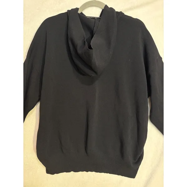 Mango MNG Black Knit Hoodie‎ Oversized minimalist Sweater kangaroo pocket NWT - Image 6