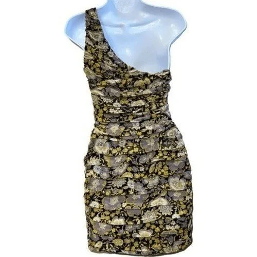 🆕 ZARA One Shoulder Floral Metallic Brocade Tiered Ruffle‎ Mini Dress NWOT XXS - Image 5