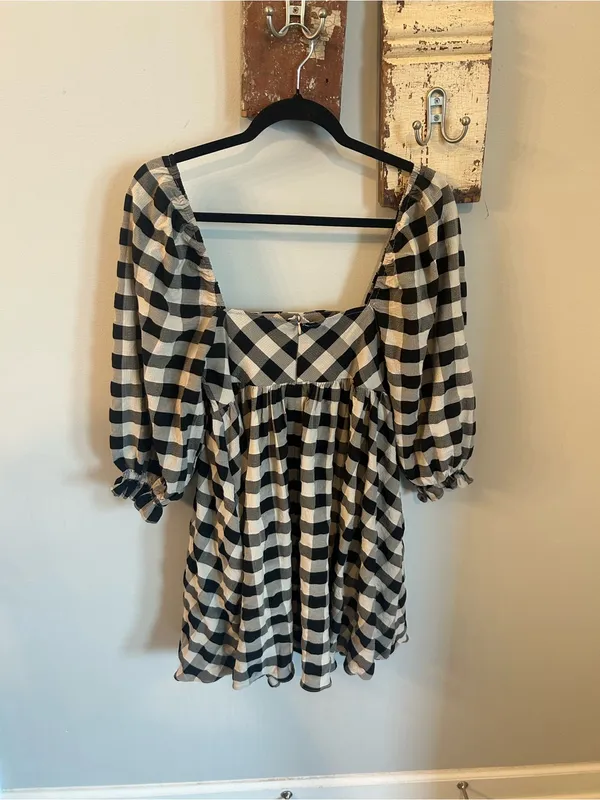 Storia Black and White Gingham Babydoll Dress - Image 3