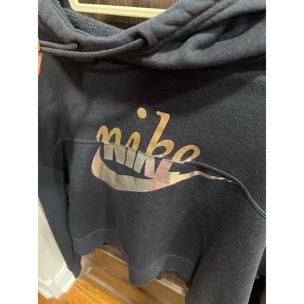 Nike Cropped Sweatshirt Black‎ Gold Silver Swoosh Athleisure Hoodie Womens small - Image 2