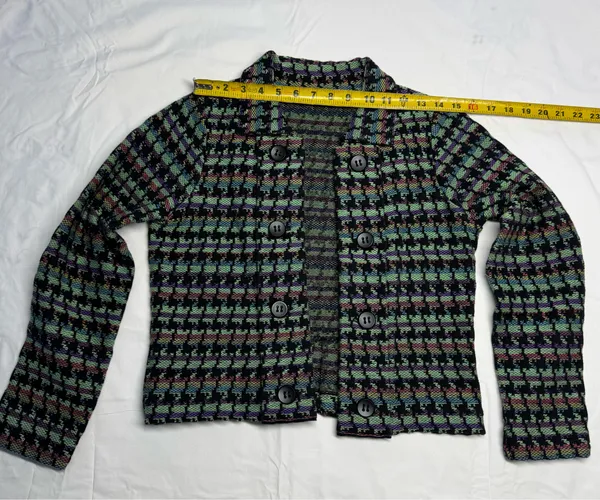 Naven AVEC Vintage-Style Multicolor Pixelated Woven Knit Button-Up Jacket - Image 6