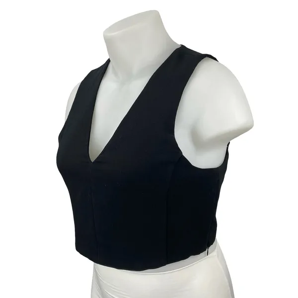 Aritzia Wilfred Dauphine Women's Black Deep V Neck Sleeveless Crop Tank Top Sz L - Image 2