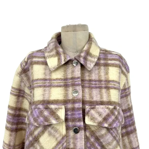 Zara Cropped Plaid Jacket Shacket Purple Cream‎ Size Large - Image 4