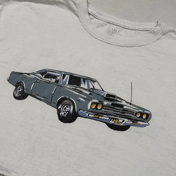 J Galt Cropped T Shirt Graphic Motor Show Car Print‎ Women One Size White - Image 2