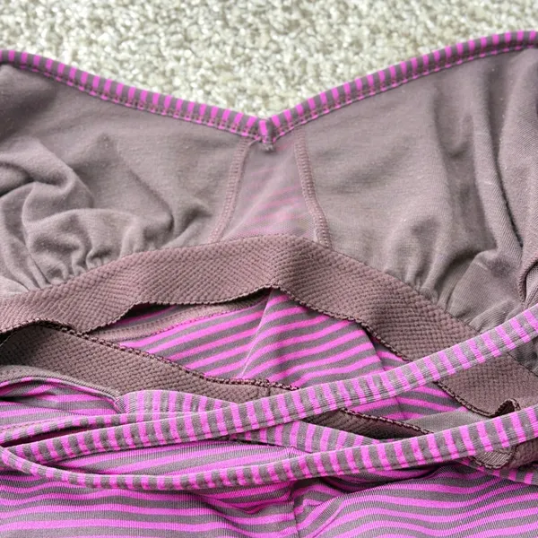 prAna Rebecca Athletic Dress Women XS‎ Purple Gray Striped Lattice Shelf Bra - Image 9