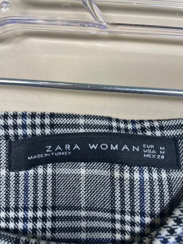 Zara Women’s Plaid Houndstooth Gray Black Blue White Midi Pencil Skirt - Image 8
