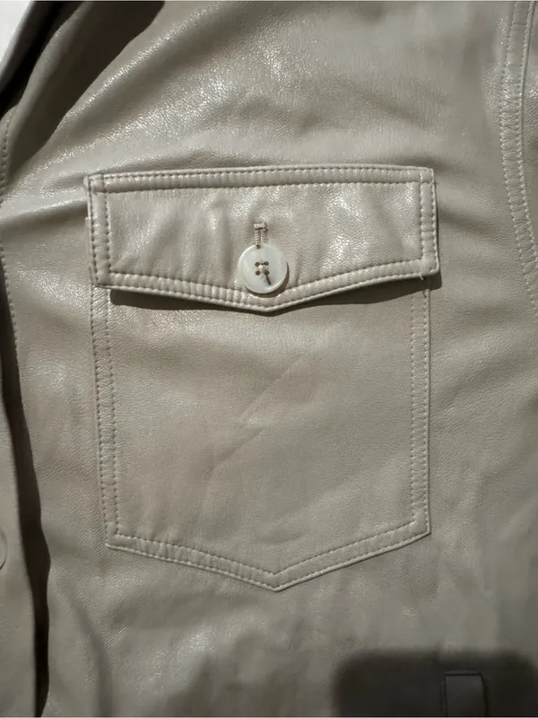 Vintage Havana Taupe Faux Leather Button-Front Jacket - Image 4