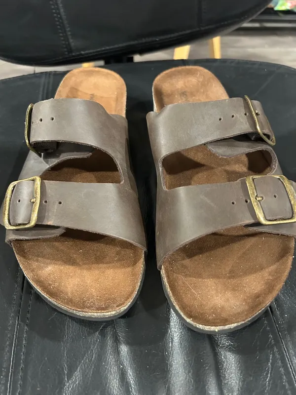 Sonoma Brown Double-Buckle Leather Slide Sandals - Image 2