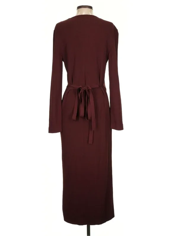 Arket Ribbed Wrap Midi Dress Viscose Blend Deep Brown S Office Casual - Image 4
