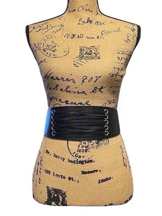 Womens Corset Waist Belt Black Wide Lace-Up Front Snap Closure One Size - Image 4