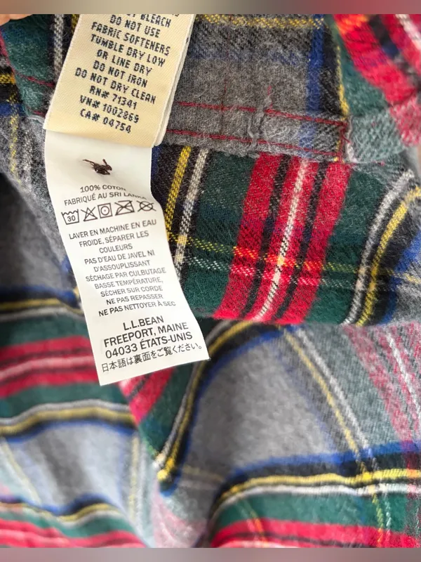 L.L.Bean gray plaid quarter-zip flannel shirt relaxed fit Zip front Cotton sz L - Image 5